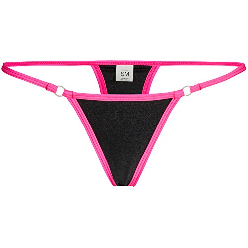 Annsfashion 2 Stück Mini String mit Ringen Zweifarbig Schwarz/Neonpink 36/38 von Annsfashion