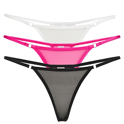 Annsfashion 3 Stück Set Nylon Unterwäsche G-Strig Mini String-Tanga 1x Weiß,1xPink,1x Schwarz 36 38 von Annsfashion