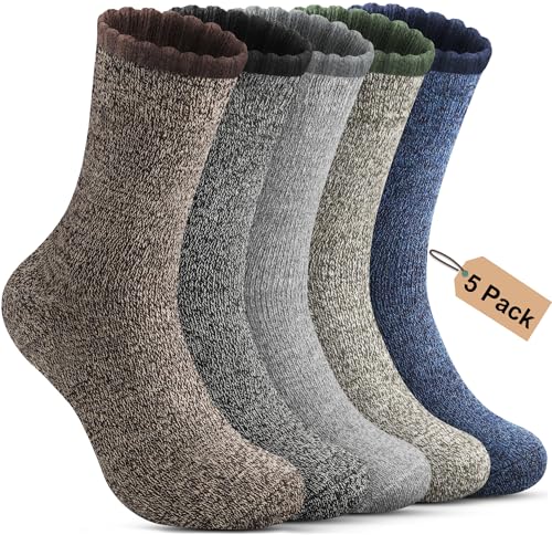 Annsuki 5 Paar Thermosocken Herren,Dicke Wintersocken Warme Socken,Wollsocken Thermo Socken Männer, Atmungsaktiv Warm Merino Winter für Outdoor Wandersocken Lauf Skisocken 39-46 von Annsuki