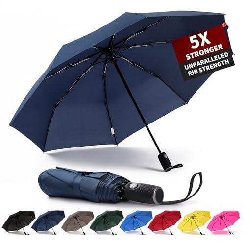 Winddicht Travel Regenschirm mit Teflon Beschichtung, automatisch Open Close leicht Sonne & Regen Regenschirm mit 10 Rib Konstruktion, blau von Anntrue