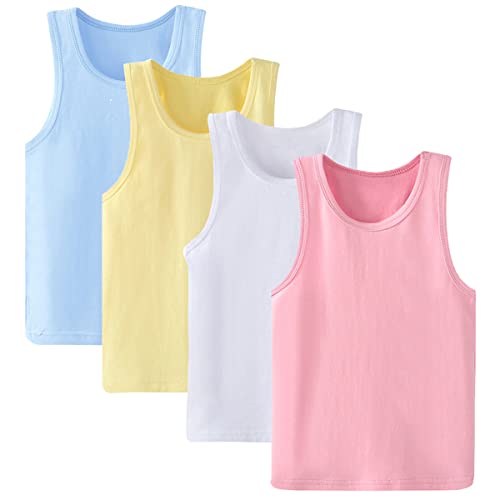 Anntry 2-8 Jahre Kleine Mädchen Normallacke Weiche Leibchen Unterhemden 4er Pack Kinder Komfort Atmungsaktive Tanktops (2-3 Jahre, Farben-1) von Anntry