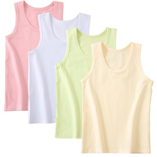 Anntry 2-8 Jahre Kleine Mädchen Normallacke Weiche Leibchen Unterhemden 4er Stück Kinder Komfort Atmungsaktive Tanktops von Anntry