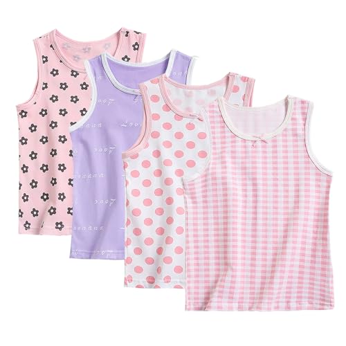 Anntry 2-8 Jahre Kleine Mädchen Normallacke Weiche Leibchen Unterhemden 4er Stück Kinder Komfort Atmungsaktive Tanktops von Anntry