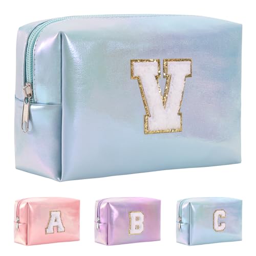 Anntry A-Z personalisierter Anfangsbuchstaben-Make-up-Taschen-Organizer,wasserdichte Kosmetiktasche aus PU-Leder, tragbare Reise-Kulturtasche, Mädchen, Frauen,Freundin, Mutter von Anntry