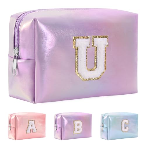 Anntry A-Z personalisierter Anfangsbuchstaben-Make-up-Taschen-Organizer,wasserdichte Kosmetiktasche aus PU-Leder, tragbare Reise-Kulturtasche, Mädchen, Frauen,Freundin, Mutter von Anntry