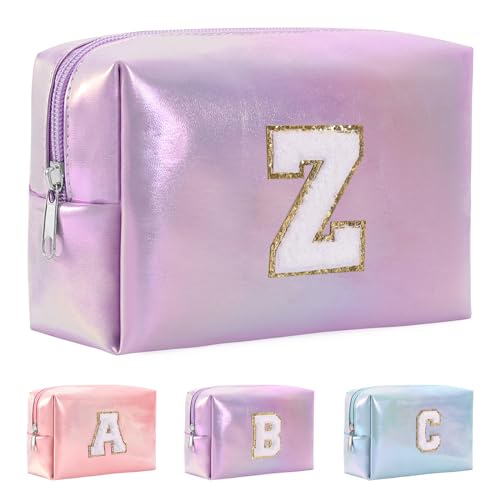 Anntry A-Z personalisierter Anfangsbuchstaben-Make-up-Taschen-Organizer,wasserdichte Kosmetiktasche aus PU-Leder, tragbare Reise-Kulturtasche, Mädchen, Frauen,Freundin, Mutter von Anntry