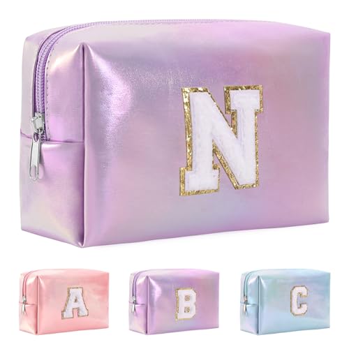 Anntry A-Z personalisierter Anfangsbuchstaben-Make-up-Taschen-Organizer,wasserdichte Kosmetiktasche aus PU-Leder, tragbare Reise-Kulturtasche, Mädchen, Frauen,Freundin, Mutter von Anntry