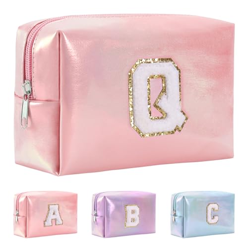 Anntry A-Z personalisierter Anfangsbuchstaben-Make-up-Taschen-Organizer,wasserdichte Kosmetiktasche aus PU-Leder, tragbare Reise-Kulturtasche, Mädchen, Frauen,Freundin, Mutter von Anntry