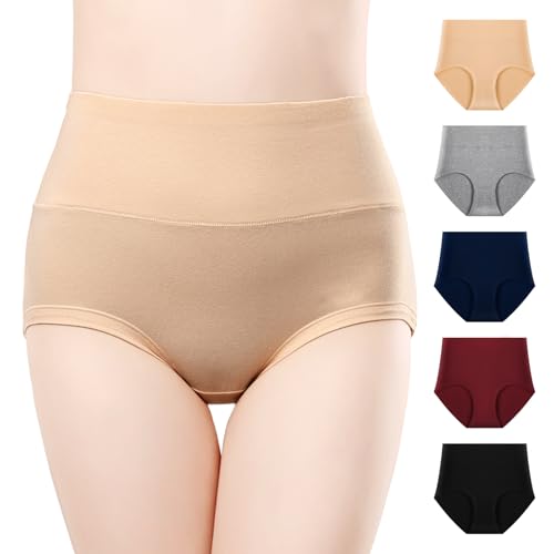 Anntry Damen Komfort Baumwolle Unterwäsche 5er Stück Slip mit hoher Taille Bauchkontrolle Damen Stretch-Höschen Unterhose von Anntry