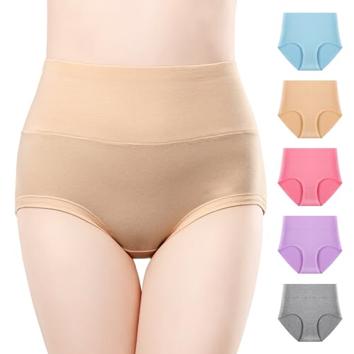 Anntry Damen Komfort Baumwolle Unterwäsche 5er Stück Slip mit hoher Taille Bauchkontrolle Damen Stretch-Höschen Unterhose von Anntry