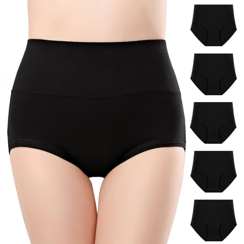Anntry Damen Komfort Baumwolle Unterwäsche 5er Stück Slip mit hoher Taille Bauchkontrolle Damen Stretch-Höschen Unterhose von Anntry
