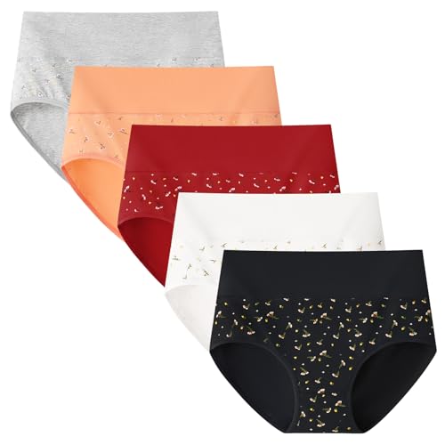 Anntry Damen Komfort Baumwolle Unterwäsche 5er Stück Slip mit hoher Taille Damen Stretch-Höschen Unterhose von Anntry