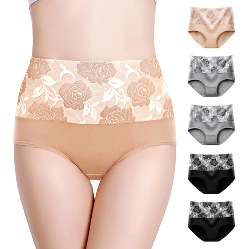 Anntry Damen Komfort Baumwolle Unterwäsche 5er Stück Slip mit hoher Taille Damen Stretch-Höschen Unterhose von Anntry