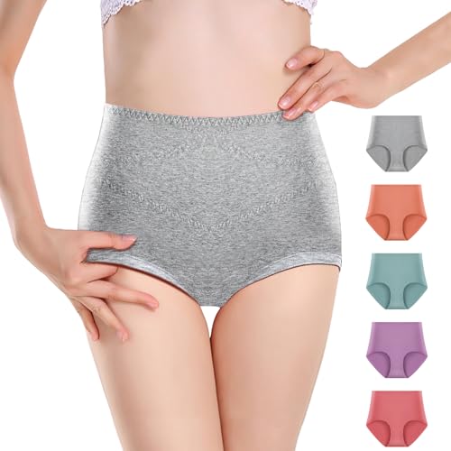 Anntry Damen Slips aus weicher Baumwolle Unterwäsche Atmungsaktiv Einfarbig Hohe Taille Volle Deckung Damen Höschen Multipack von Anntry