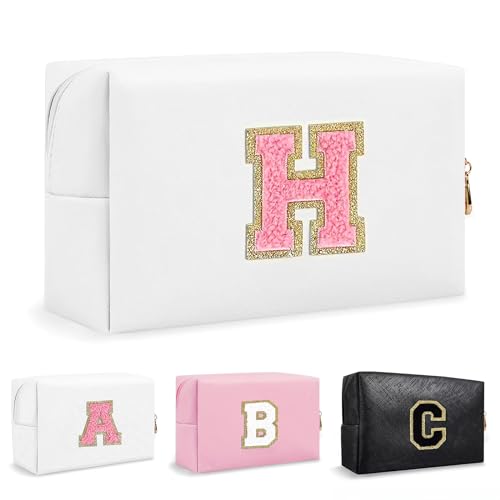 Anntry Make-up-Taschen,personalisierte Initialen-Taschen mit Reißverschluss, wasserdichte Kosmetiktasche aus PU-Leder, Geburtstagsgeschenk für Tochter, Adrette Dinge für Teenager-Mädchen (A-Z) von Anntry