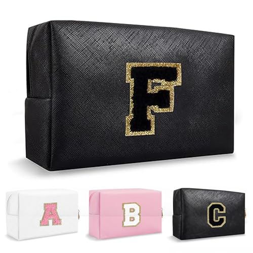 Anntry Make-up-Taschen,personalisierte Initialen-Taschen mit Reißverschluss, wasserdichte Kosmetiktasche aus PU-Leder, Geburtstagsgeschenk für Tochter, Adrette Dinge für Teenager-Mädchen (A-Z) von Anntry