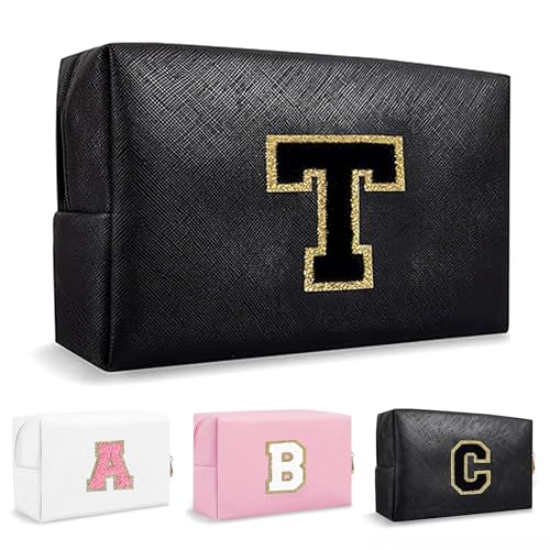 Anntry Make-up-Taschen,personalisierte Initialen-Taschen mit Reißverschluss, wasserdichte Kosmetiktasche aus PU-Leder, Geburtstagsgeschenk für Tochter, Adrette Dinge für Teenager-Mädchen (A-Z) von Anntry