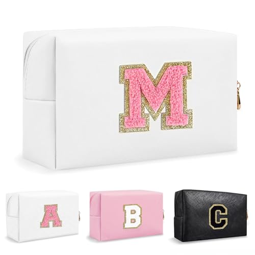 Anntry Make-up-Taschen,personalisierte Initialen-Taschen mit Reißverschluss, wasserdichte Kosmetiktasche aus PU-Leder, Geburtstagsgeschenk für Tochter, Adrette Dinge für Teenager-Mädchen (A-Z) von Anntry