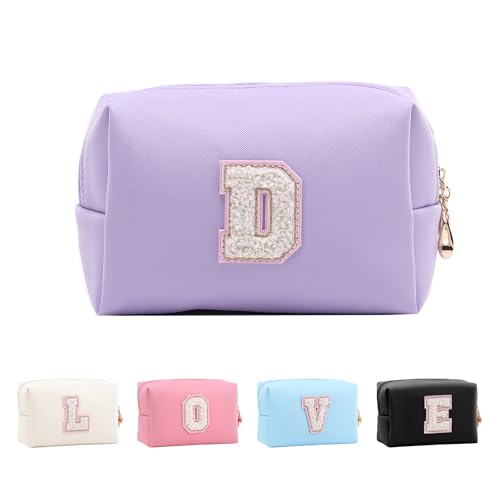 Anntry Make-up-Taschen,personalisierte Initialen-Taschen mit Reißverschluss, wasserdichte Kosmetiktasche aus PU-Leder, Geburtstagsgeschenk für Tochter, Adrette Dinge für Teenager-Mädchen (A-Z) von Anntry