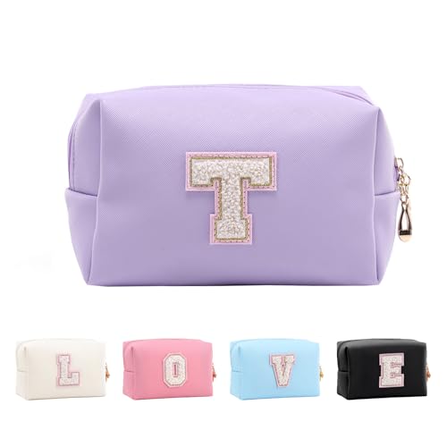 Anntry Make-up-Taschen,personalisierte Initialen-Taschen mit Reißverschluss, wasserdichte Kosmetiktasche aus PU-Leder, Geburtstagsgeschenk für Tochter, Adrette Dinge für Teenager-Mädchen (A-Z) von Anntry
