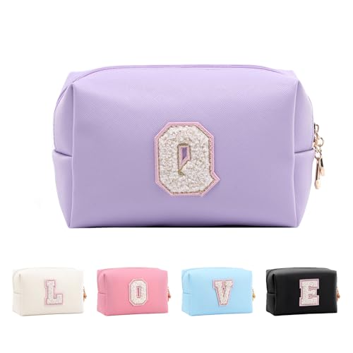Anntry Make-up-Taschen,personalisierte Initialen-Taschen mit Reißverschluss, wasserdichte Kosmetiktasche aus PU-Leder, Geburtstagsgeschenk für Tochter, Adrette Dinge für Teenager-Mädchen (A-Z) von Anntry