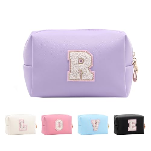 Anntry Make-up-Taschen,personalisierte Initialen-Taschen mit Reißverschluss, wasserdichte Kosmetiktasche aus PU-Leder, Geburtstagsgeschenk für Tochter, Adrette Dinge für Teenager-Mädchen (A-Z) von Anntry