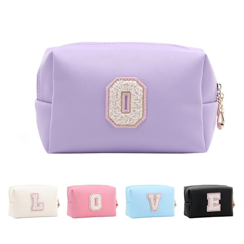 Anntry Make-up-Taschen,personalisierte Initialen-Taschen mit Reißverschluss, wasserdichte Kosmetiktasche aus PU-Leder, Geburtstagsgeschenk für Tochter, Adrette Dinge für Teenager-Mädchen (A-Z) von Anntry