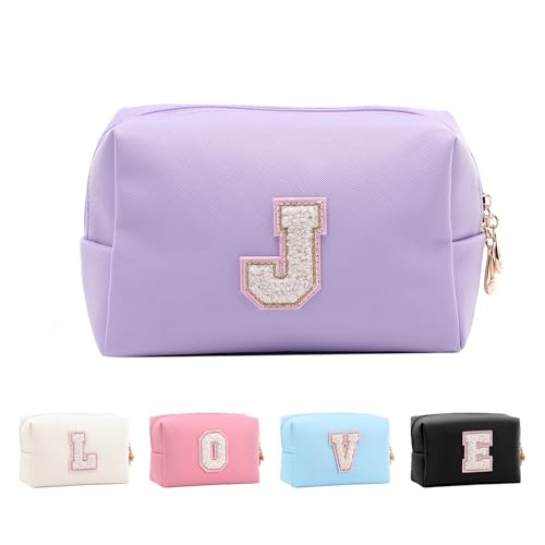 Anntry Make-up-Taschen,personalisierte Initialen-Taschen mit Reißverschluss, wasserdichte Kosmetiktasche aus PU-Leder, Geburtstagsgeschenk für Tochter, Adrette Dinge für Teenager-Mädchen (A-Z) von Anntry