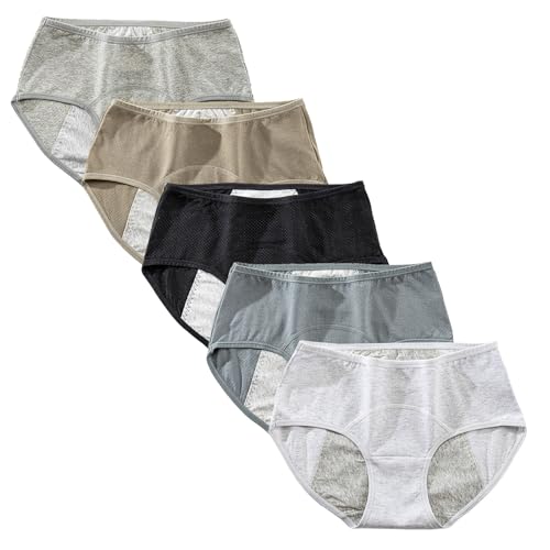 Anntry ​Teenager Mädchen Atmungsaktive Baumwolle Perioden Höschen Packung mit 5 Stück Menstrual Heavy Flow Damen Auslaufsichere Unterwäsche Unterhosen (S, Farben-3) von Anntry