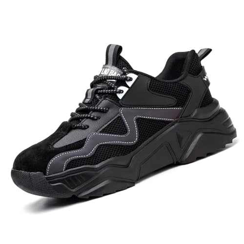 Annvia Sicherheitsschuhe Arbeitsschuhe Herren Damen Leicht Stahlkappenschuhe Sportliche Atmungsaktiv rutschfeste Schutzschuhe mit Stahlkappen Sneaker S1 Schwarz größe 34 von Annvia