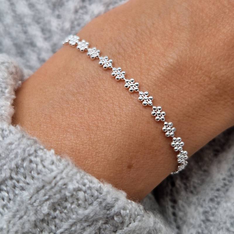 Armband Blumen Perlen 925 Silber Kugelkette Zart Filigran von AnnyOnes