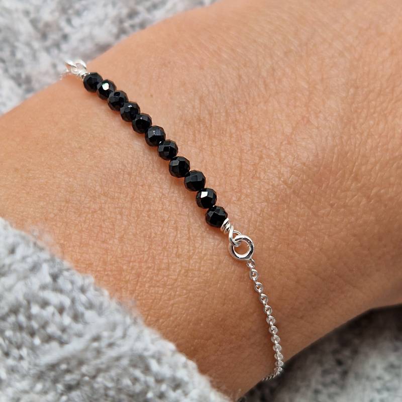 Armband Schwarzer Spinell 925 Silber Filigran Edelstein Naturstein Facettiert von AnnyOnes