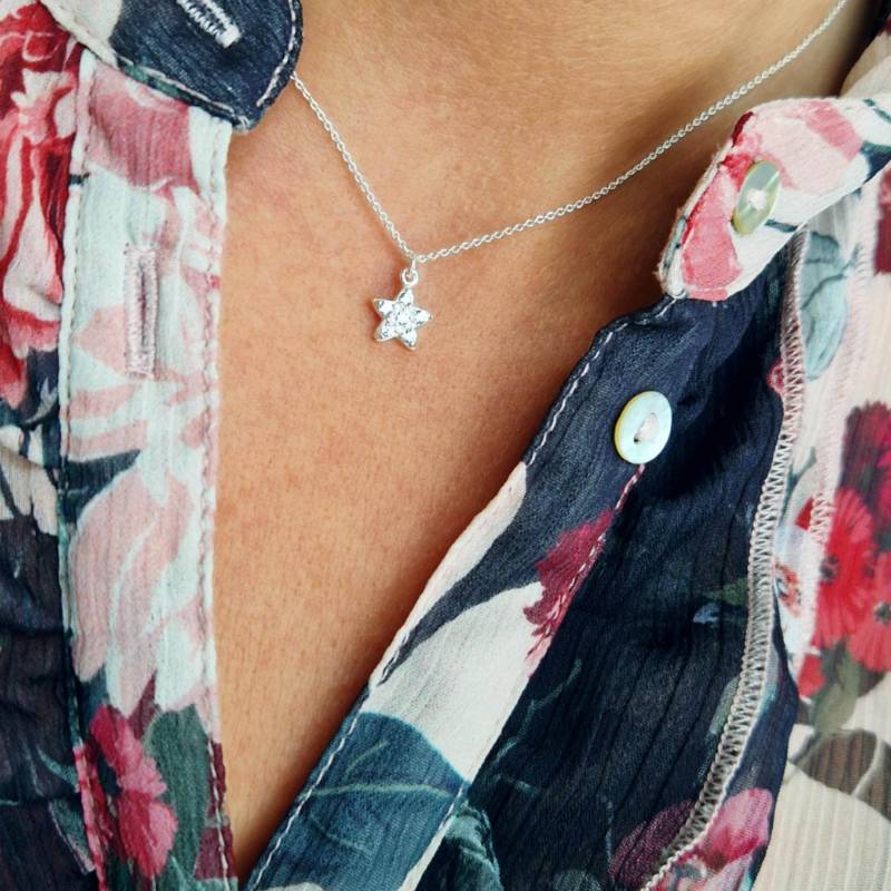 Halskette Mini Stern Fünfzackig 925 Silber Mit Zirkonia Kristallen von AnnyOnes