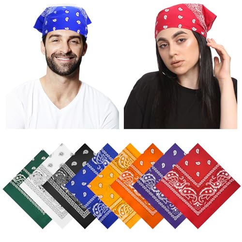 Annyswit 8/14 Stück Bandana Damen Herren 55 x 55 cm Paisley Rot Bandanas 8 Farben Cowboy Stil Bandanas Tuch Nikki Kopftuch Halstuch Set Head Scarf Headwear Muster Haar Schal Ansatz für Kopf Biker von Annyswit
