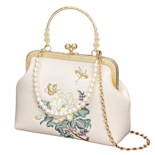 Anopo Abendtasche für Damen Bestickte Blumentasche mit abnehmbarem Perlenhenkel Vintage Handtasche Umhängetasche für Hochzeitsfeiern von Anopo