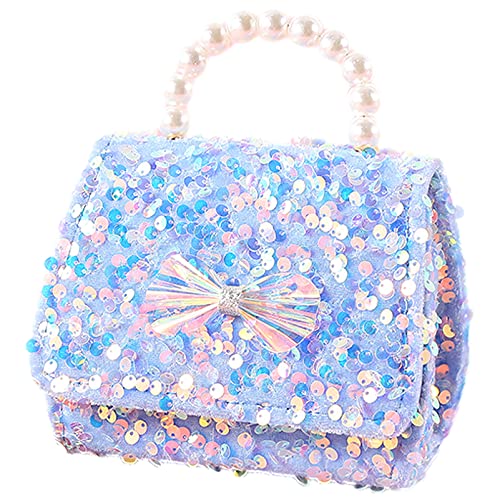 Anopo Bowknot Geldbörse für Kleine Mädchen Mikrofaser Umhängetasche Pailletten Crossbody-Tasche Glitter Wallet Perle Handtasche für Kinder Blau von Anopo