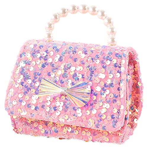 Anopo Bowknot Geldbörse für Kleine Mädchen Mikrofaser Umhängetasche Pailletten Crossbody-Tasche Glitter Wallet Perle Handtasche für Kinder Rosa von Anopo
