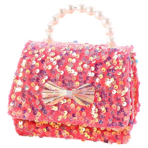 Anopo Bowknot Geldbörse für Kleine Mädchen Mikrofaser Umhängetasche Pailletten Crossbody-Tasche Glitter Wallet Perle Handtasche für Kinder Rot von Anopo