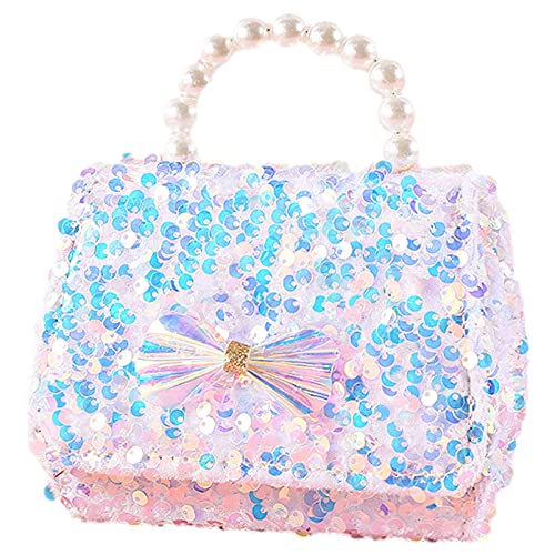 Anopo Bowknot Geldbörse für Kleine Mädchen Mikrofaser Umhängetasche Pailletten Crossbody-Tasche Glitter Wallet Perle Handtasche für Kinder Weiß von Anopo