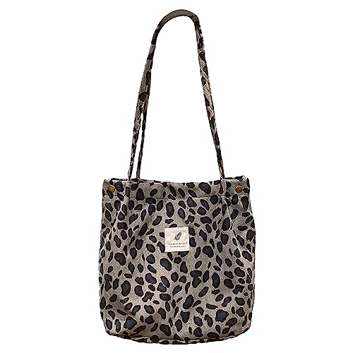 Anopo Cord Taschen Damen Groß Tote Bag mit Innertaschen Lässige Handtasche Umhängetasche Shopper Fashion Stofftasche für Alltag Büro Schulausflug Einkauf Grauer Leopard von Anopo