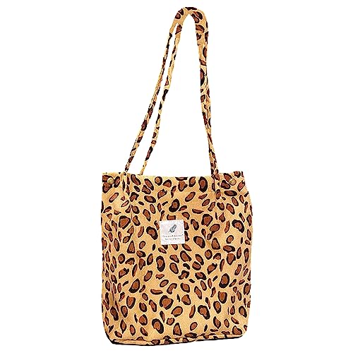 Anopo Cord Taschen Damen Groß Tote Bag mit Innertaschen Lässige Handtasche Umhängetasche Shopper Fashion Stofftasche für Alltag Büro Schulausflug Einkauf Leopardenmuster von Anopo