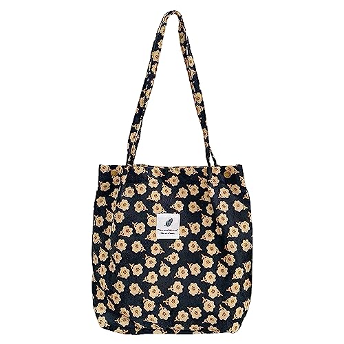 Anopo Cord Taschen Damen Groß Tote Bag mit Innertaschen Lässige Handtasche Umhängetasche Shopper Fashion Stofftasche für Alltag Büro Schulausflug Einkauf Schwarz Pflaume von Anopo