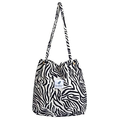 Anopo Cord Taschen Damen Groß Tote Bag mit Innertaschen Lässige Handtasche Umhängetasche Shopper Fashion Stofftasche für Alltag Büro Schulausflug Einkauf Zebramuster von Anopo