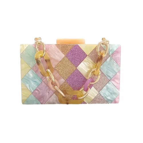 Anopo Damen Acryl Clutch Geldbörse Bunte Geometrische Marmorierung Abendtasche Handtasche Box Tasche mit Abnehmbarer Kette A Champagner von Anopo