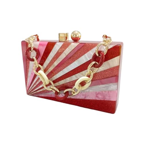 Anopo Damen Acryl Clutch Geldbörse Bunte Geometrische Marmorierung Abendtasche Handtasche Box Tasche mit Abnehmbarer Kette D Rot von Anopo