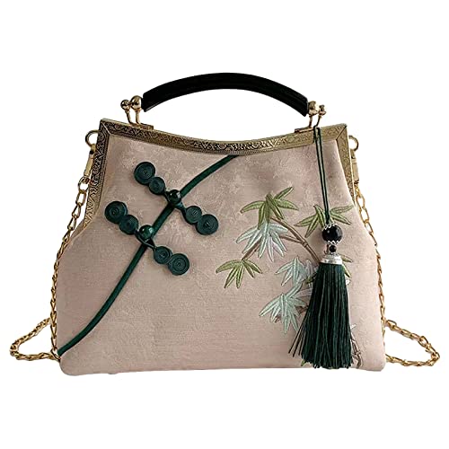 Anopo Damen Bestickte Clutch Chinesischer Stil Vintage Handtasche mit Quaste Anhänger Umhängetasche für Hanfu Cheongsam Rosa von Anopo