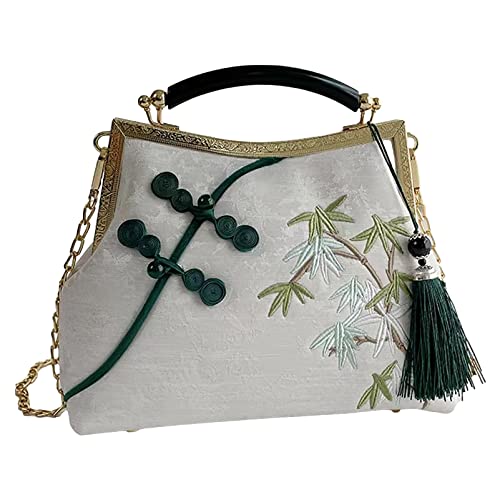 Anopo Damen Bestickte Clutch Chinesischer Stil Vintage Handtasche mit Quaste Anhänger Umhängetasche für Hanfu Cheongsam Weiß von Anopo