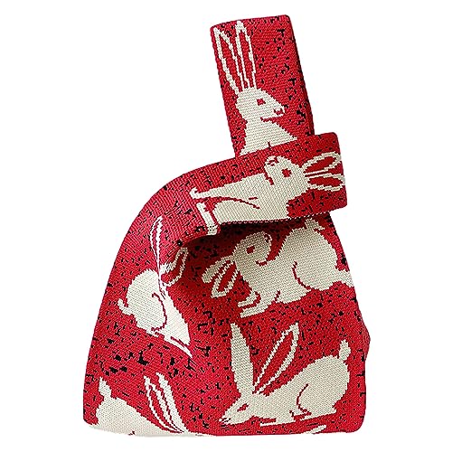 Anopo Damen Geknotete Gewebte Tasche Klein Gehäkelt Handtaschen Niedlich Ästhetisch Blume Portemonnaie Handgelenk Tasche Gestrickt Mode Tragetasche Kaninchen von Anopo