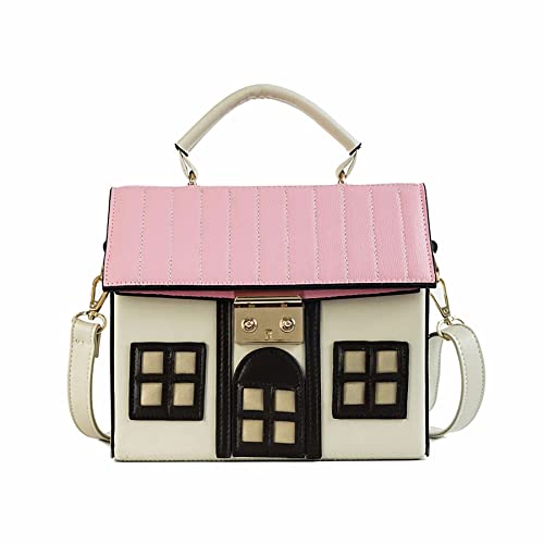 Anopo Damen Hausförmig Einzigartig Neuheit Geldbörse Mini Lustig Seltsam Umhängetasche Schultertasche Handtasche Clutch PU-Leder Beige von Anopo