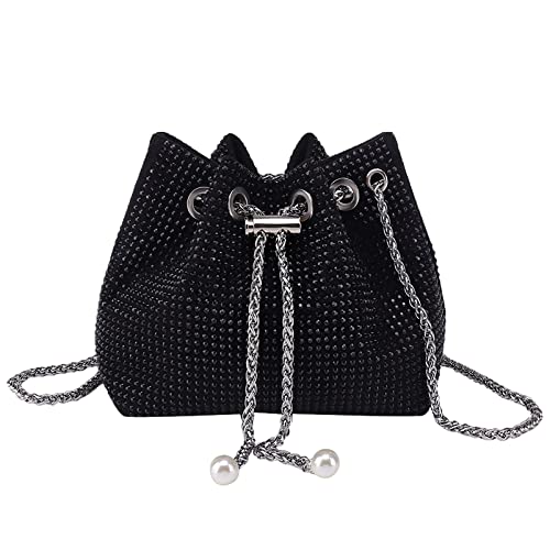 Anopo Damen Shiny Strass Handtasche mit Kette Clutch Glitzernde Strass Abendtasche Umhängetasche für Hochzeit Party Abschlussball Schwarz von Anopo